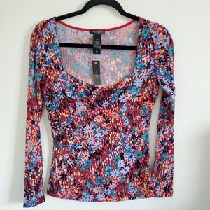 Bisou Bisou Long Sleeve Floral Garden Print Blouse